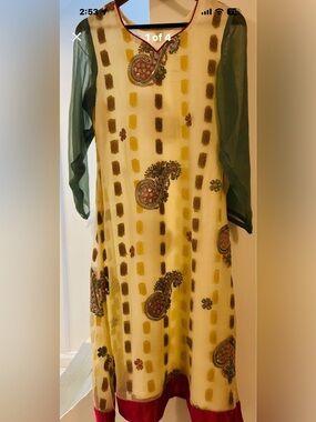 Pakistani crinkle chiffon kameez and dupatta embroidered dress.Size small